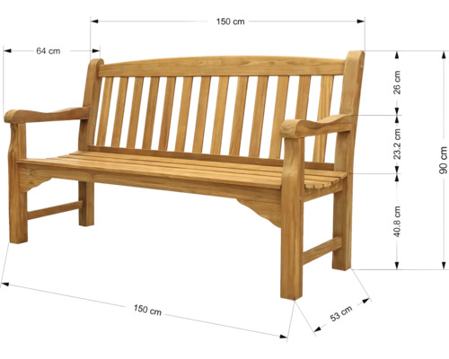 Image d''un banc de jardin en bois avec des mesures