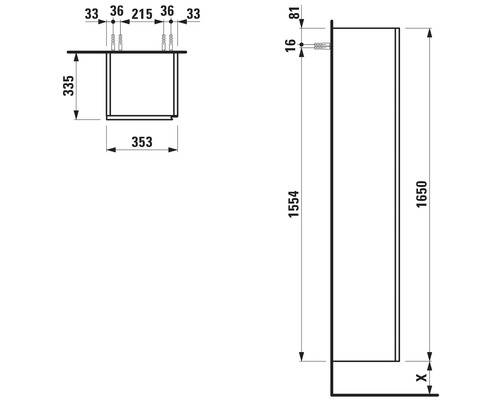 Schéma technique d''une armoire de salle de bains avec dimensions