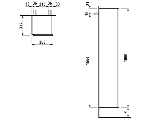 Dessin technique d''un meuble de salle de bains avec dimensions