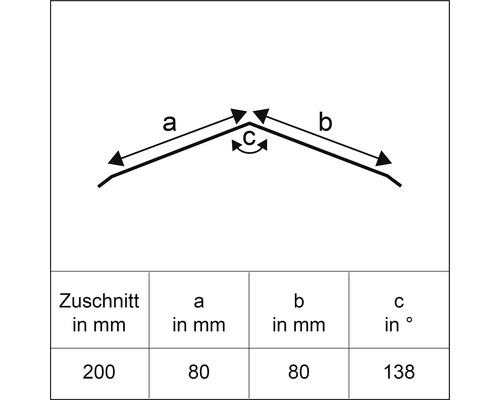 Schéma de coupe avec dimensions en millimètres et degrés