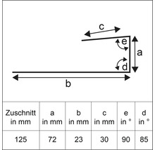Abmessungsskizze mit Tabelle