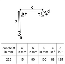 Technische Zeichnung mit Maßangaben zu einem Kantteil.