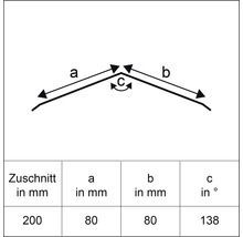Schnittzeichnung mit Abmessungen und Winkeln für ein Blechprofil
