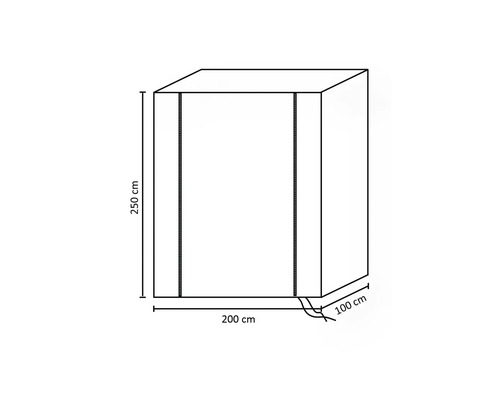 Housse de protection avec dimensions hauteur 250 cm, largeur 200 cm et profondeur 100 cm