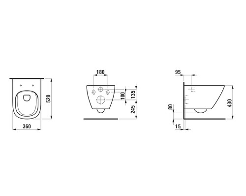 Schéma technique d''un WC suspendu avec dimensions