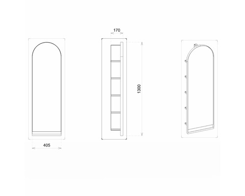 Schéma technique d''une armoire de salle de bain étroite avec dimensions