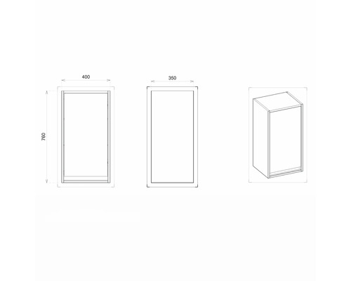Technische Zeichnung eines Hochschranks mit den Maßen 400 x 350 x 760 Millimeter