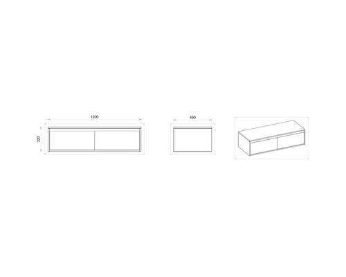 Schéma d''un meuble sous-vasque avec dimensions