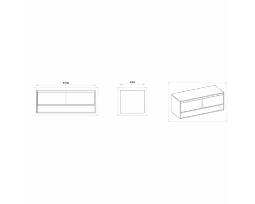 Dessin technique d''un meuble sous-vasque avec dimensions