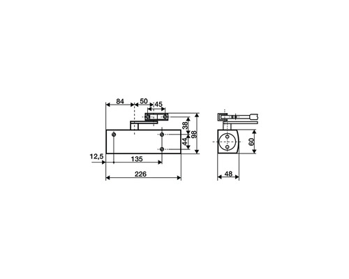 Dessin technique d''un ferme-porte avec dimensions.