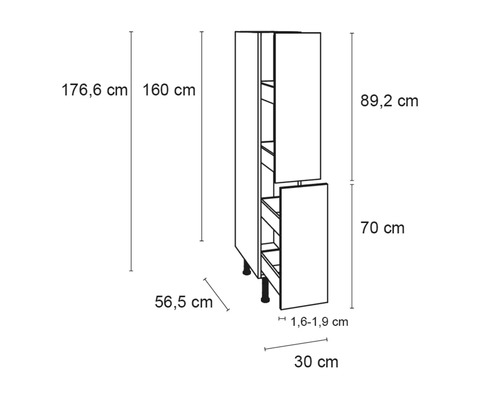 Abbildung eines Küchenschranks mit Maßangaben
