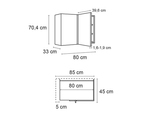Dessin technique d''une armoire de salle de bains avec dimensions