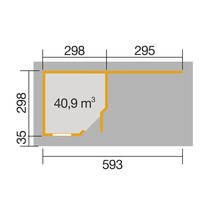 Gartenhaus weka Designhaus 213 B Gr. 2 inkl. Fußboden, Dachanbau mit Rückwand 646 x 338 cm schwedenrot