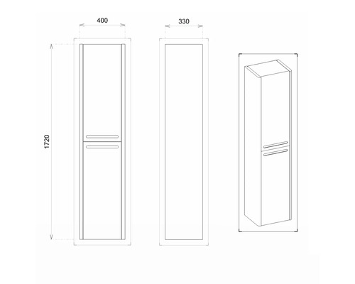 Dessin technique d''une armoire haute de salle de bain avec dimensions