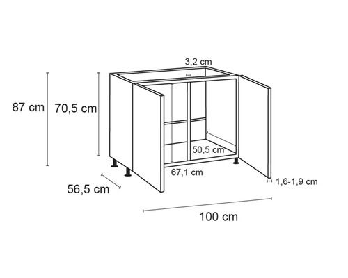 Dessin technique d''un meuble bas avec dimensions