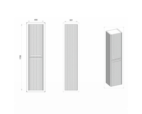 Zeichnung eines Badezimmer-Hochschranks mit den Maßen 400 x 331 x 1720 Millimeter.