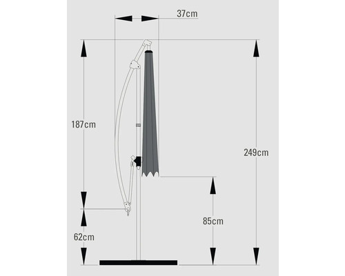 Schéma technique d'un parasol avec dimensions