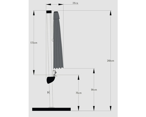 Dessin technique d'un parasol avec dimensions