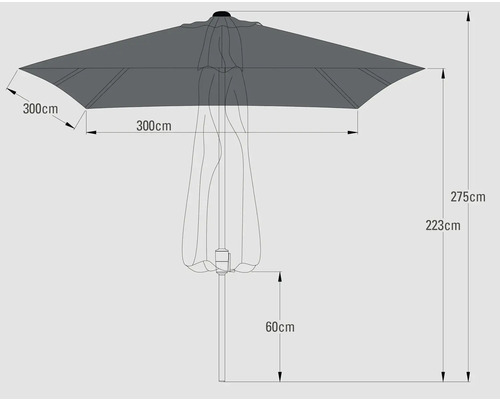 Image d''un parasol avec des dimensions