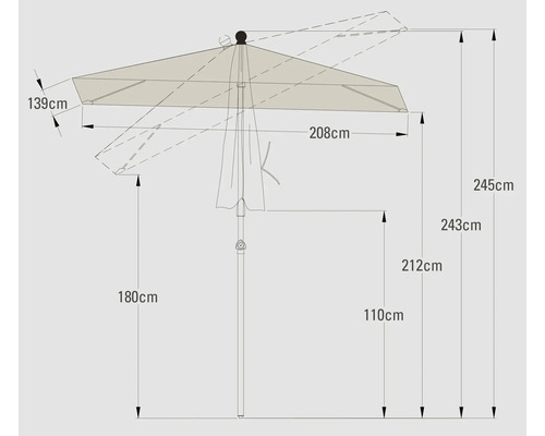 Schéma technique d'un parasol avec dimensions