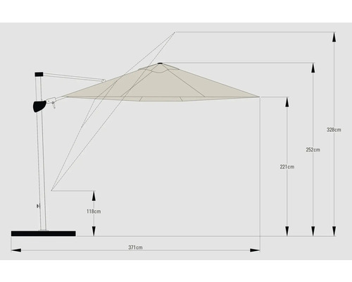 Maße eines Sonnenschirms mit Standfuß