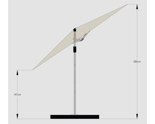 Seitenarmschirm mit den Maßen 147 cm und 280 cm