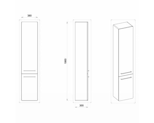 Dessin technique d''une armoire haute avec dimensions