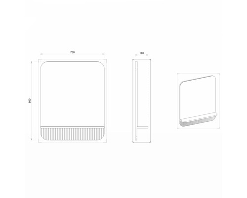 Schéma technique d''une armoire de toilette avec les dimensions 700 x 860 x 140 mm.