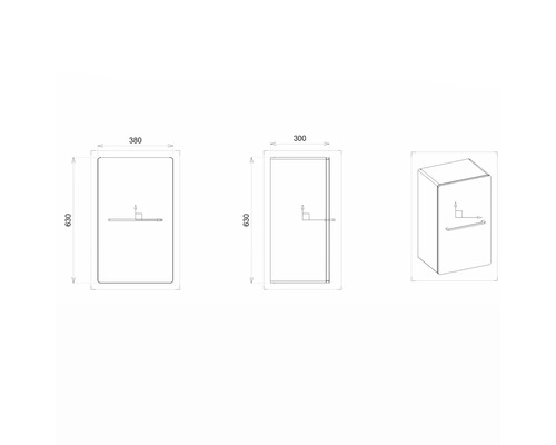 Dessin technique d''une armoire de salle de bain suspendue avec indications de dimensions