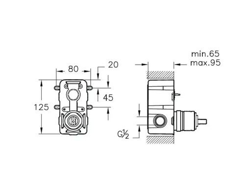 Dessin technique d''un corps d''encastrement avec dimensions