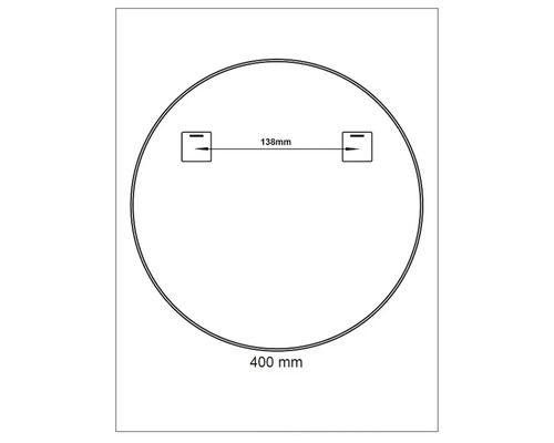 Technische Zeichnung eines runden Spiegels mit den Maßen 400 mm Durchmesser und einem Abstand von 138 mm zwischen den Aufhängungen.
