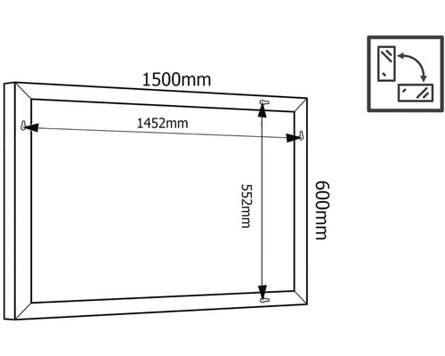 Dessin technique d''un miroir mesurant 1500 sur 600 millimètres
