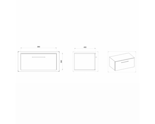 Dessin d''un meuble sous-lavabo avec dimensions
