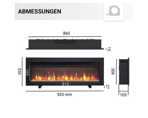 Abmessungen des Elektrokamins