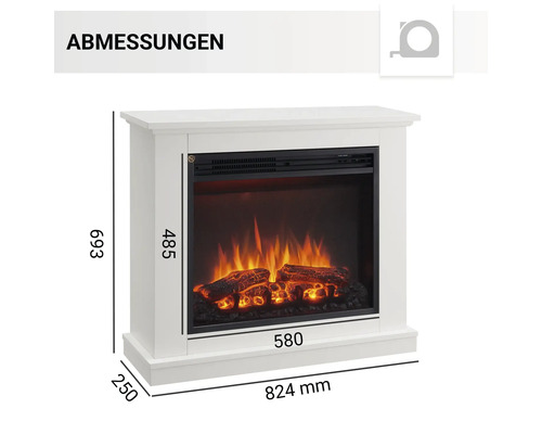 Abmessungen eines Elektrokamins mit simuliertem Feuer