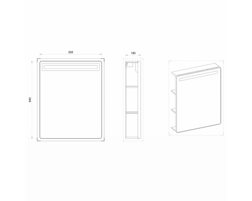 Dessin technique d''une armoire de toilette avec éclairage et dimensions