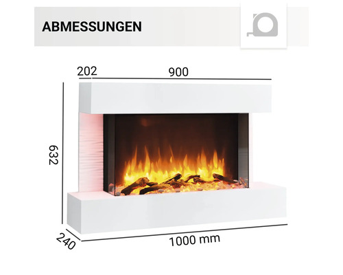 Dimensions d''une cheminée électrique avec flammes et bûches simulées