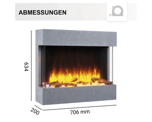 Abmessungen des elektrischen Kamins mit simuliertem Feuer