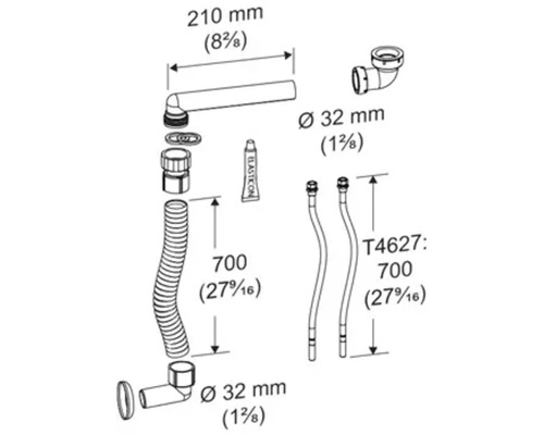 Garniture de vidange avec siphon et accessoires pour lavabo