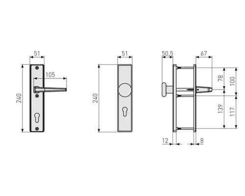 Dessin technique d''une poignée de porte avec dimensions