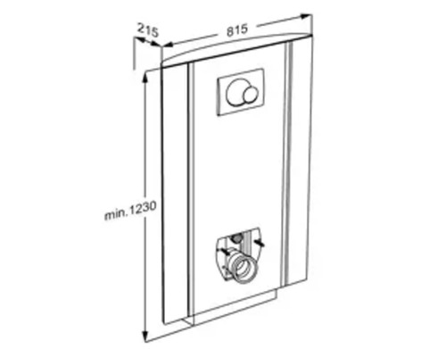 Schema eines Vorwandelements mit den Maßangaben 215, 815 und mindestens 1230 Millimeter