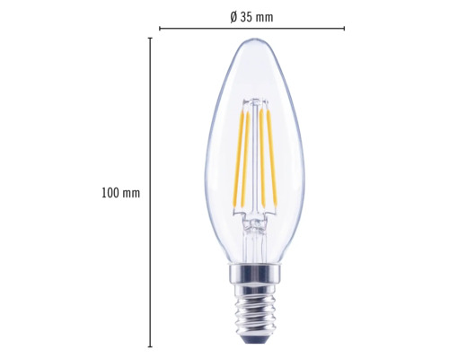Ampoule LED claire en forme de bougie avec culot E14, diamètre 35 millimètres, hauteur 100 millimètres