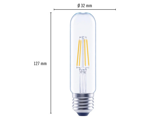 Image d''une lampe tubulaire avec culot E27 et dimensions de 32 mm de diamètre et 127 mm de hauteur