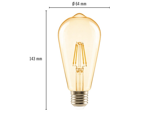 Dekorative LED-Lampe im Edison-Stil mit den Maßen 64 mm Durchmesser und 143 mm Höhe