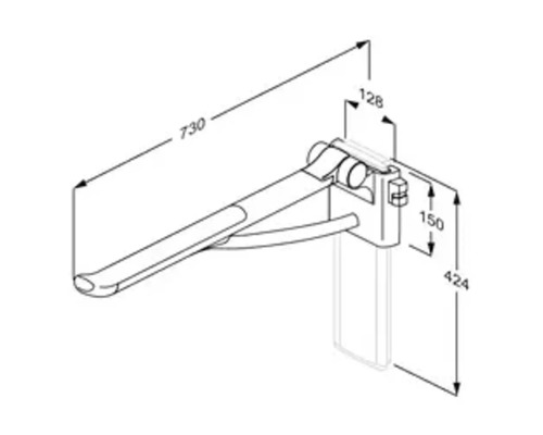 Technische Zeichnung eines Klappgriffs mit Maßangaben