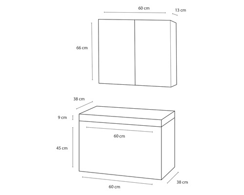 Dessin d''un meuble sous-lavabo avec meuble sous-lavabo et armoire de toilette avec dimensions