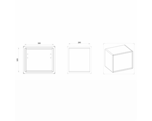 Dessin technique d''un boîtier de spot encastré mural avec indications de dimensions