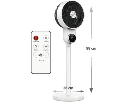 Weißer Ventilator mit Fernbedienung, 88 cm hoch und 28 cm Durchmesser