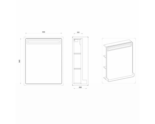 Dessin technique d''une armoire de toilette avec dimensions.