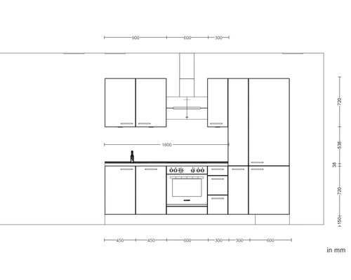 Schéma d''une kitchenette avec dimensions en millimètres.